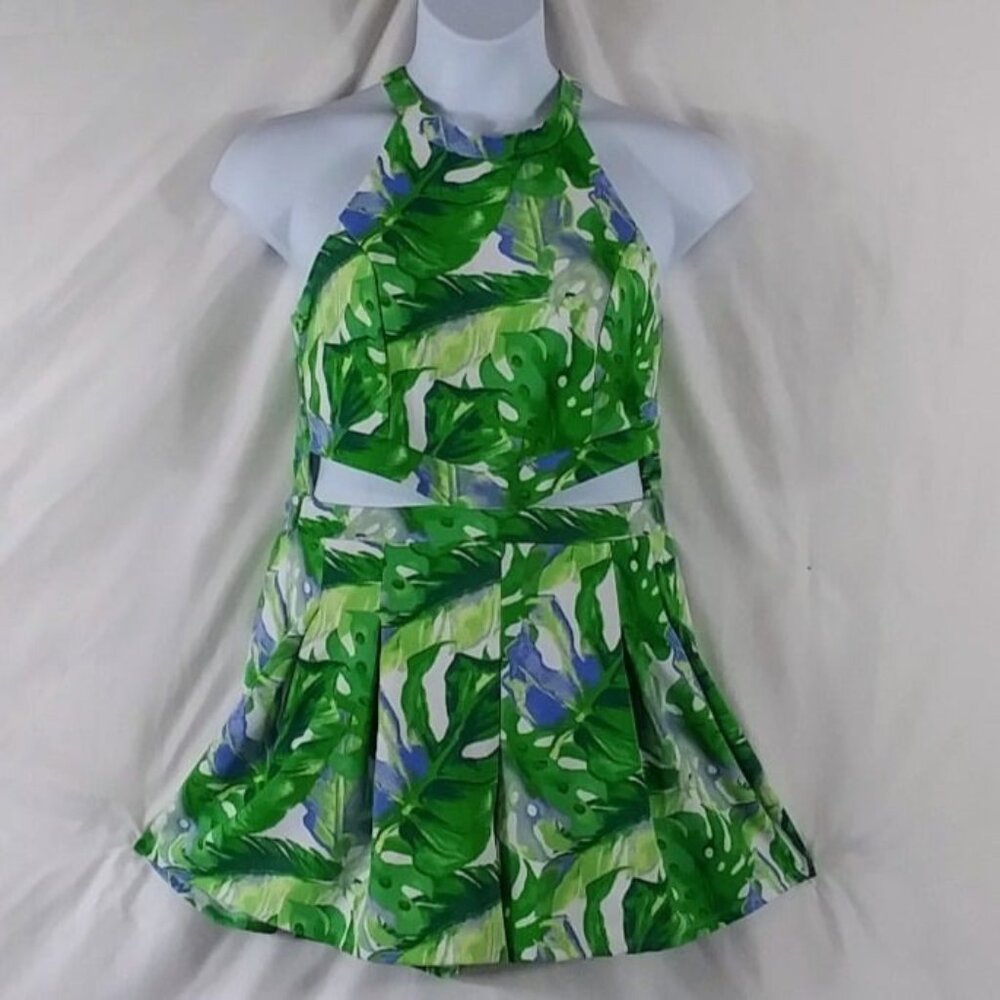 Madden NYC Women's Green/Blue Floral Halter Cut Outs Mini Romper Size L